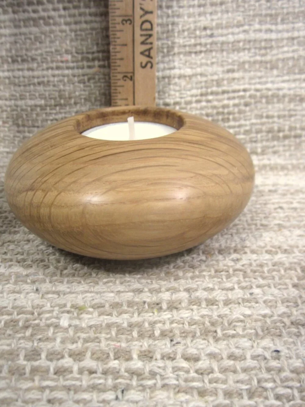 NEW Teak Wood Turned Tea Lite Candle Holder Contemporary MCM Round Light